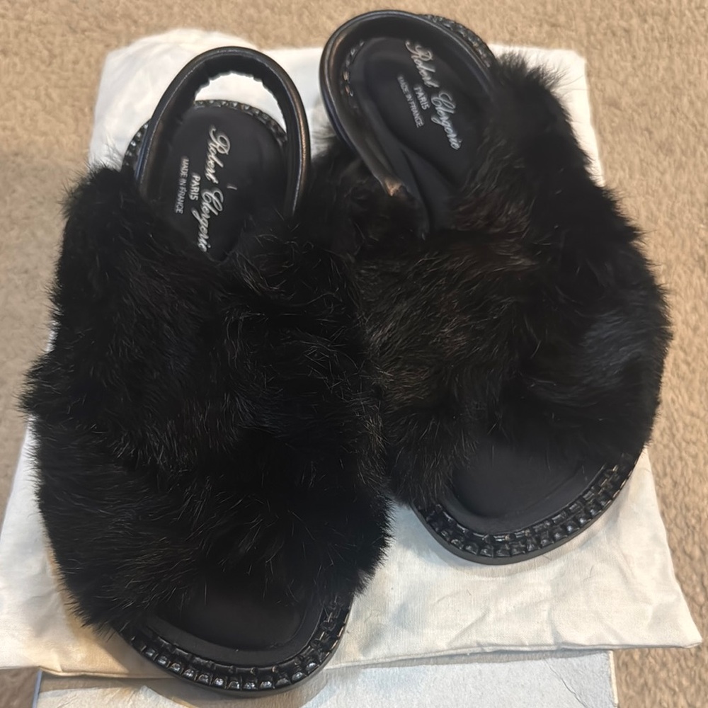 Black Faux Fur Women's Slides